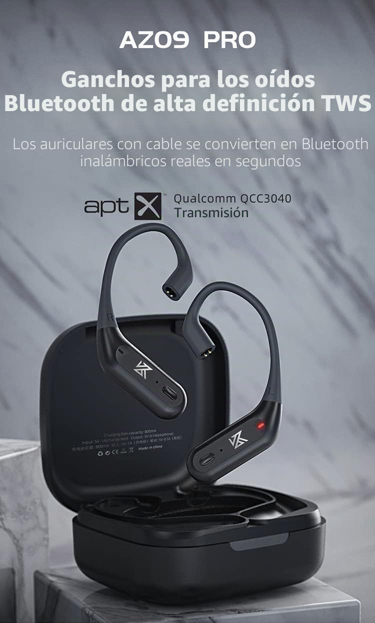 CCA KZ AZ09 PRO Módulo Bluetooth, Cable IEM con Apt X Wireless Ear Hooks, Resistente al Agua 5.1 con Micrófono para ZS10 PRO/ZSN Pro