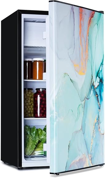 KLARSTEIN CoolArt Fridge-Freezer Combination - Refrigerator with 2 Cooling Levels, Design Front, Thermostat with 5 Levels, 0 to 10   C, Compact Dimensions, Design, Pastel, 79L [Energy Class E]