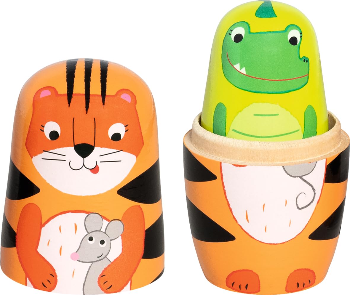 Matroschka Puppen, Tiger Tavi und seine Freunde: Tiger: Höhe: 14,5 cm, Ø 6,5 cm, Holz, 5 Figuren, per Set