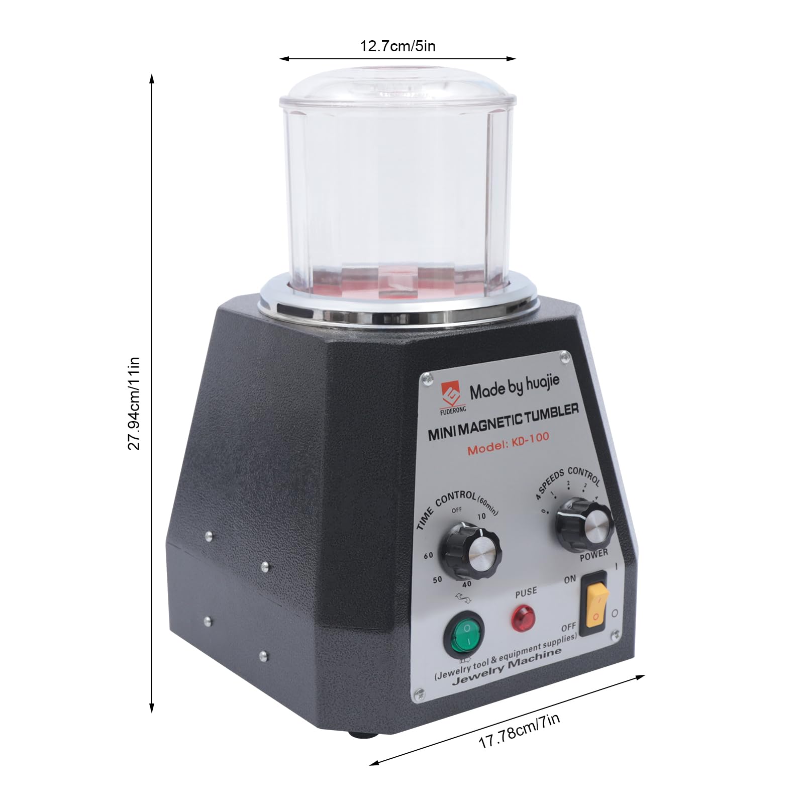 CRYBY Magnetic Tumbler Jewelry Polisher, Jewelry Polisher Finisher Machine with 4 Speeds Time Control & Bowl Lid, Diamonds Finishing Machine for Light Metals, Nonferrous Metals, Hard Plastic, 110V