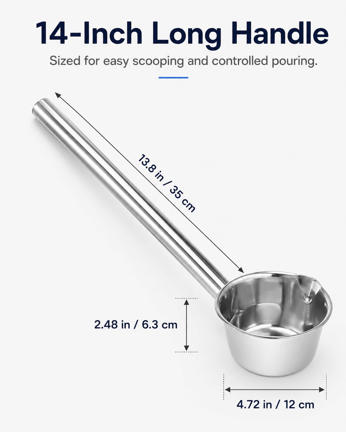 PRETYZOOM Cuchara de baño de metal de acero inoxidable, cucharón de mango largo, cuchara de baño, cucharón de agua, cuchara de riego de jardín, cuchara de sopa, cucharón de agua, cucharón de agua,