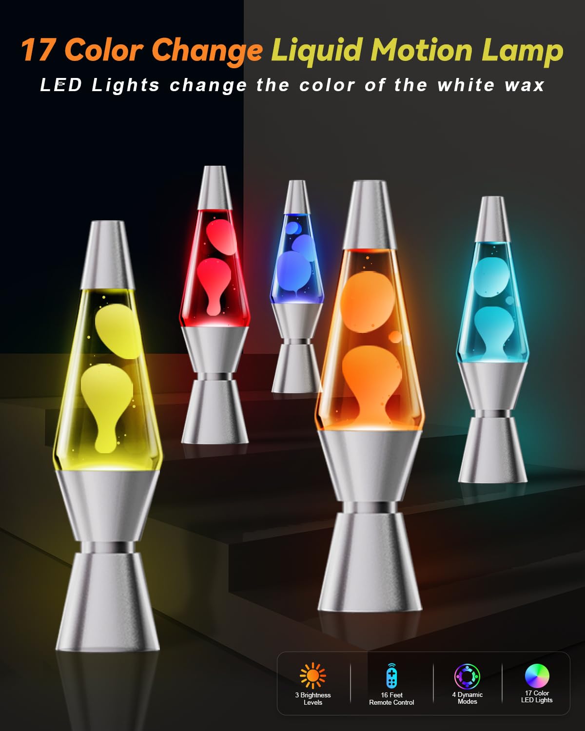 AONESY Lampe à Lave LED 37cm Télécommande Changement de Couleur Veilleuse Cadeau Noël