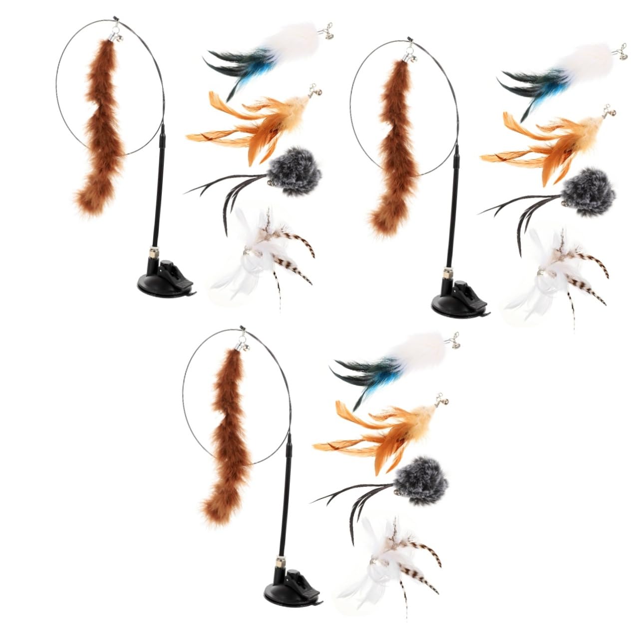 Yardwe Lot De 3 Jouets Interactifs pour Chat Mignons en Peluche avec Clochettes Et Bâtons pour Samuser en Intérieur 6 Pièces X 3