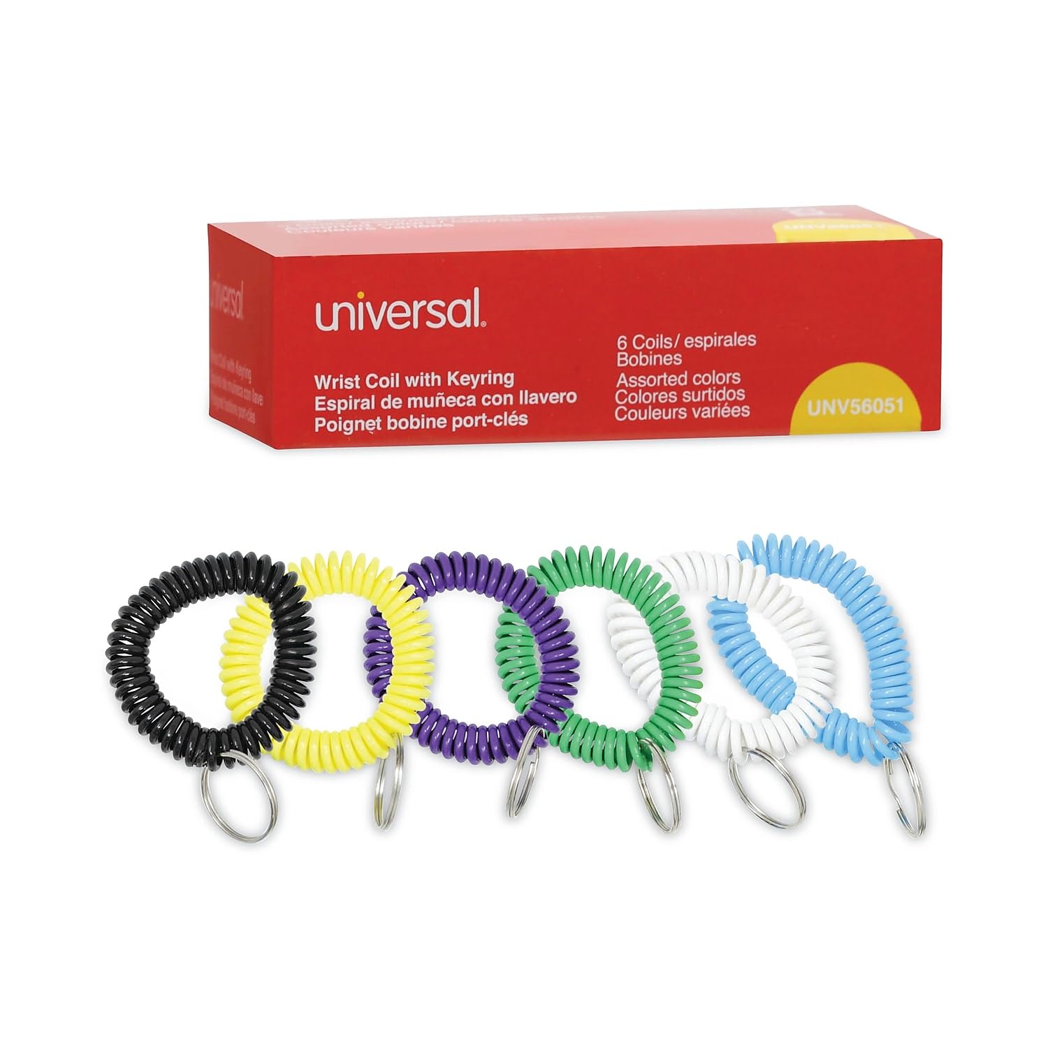 Colorful Pearlized Spiral Wristband Keychains - 6 Pack Gradual Color Changing Coil Key Rings