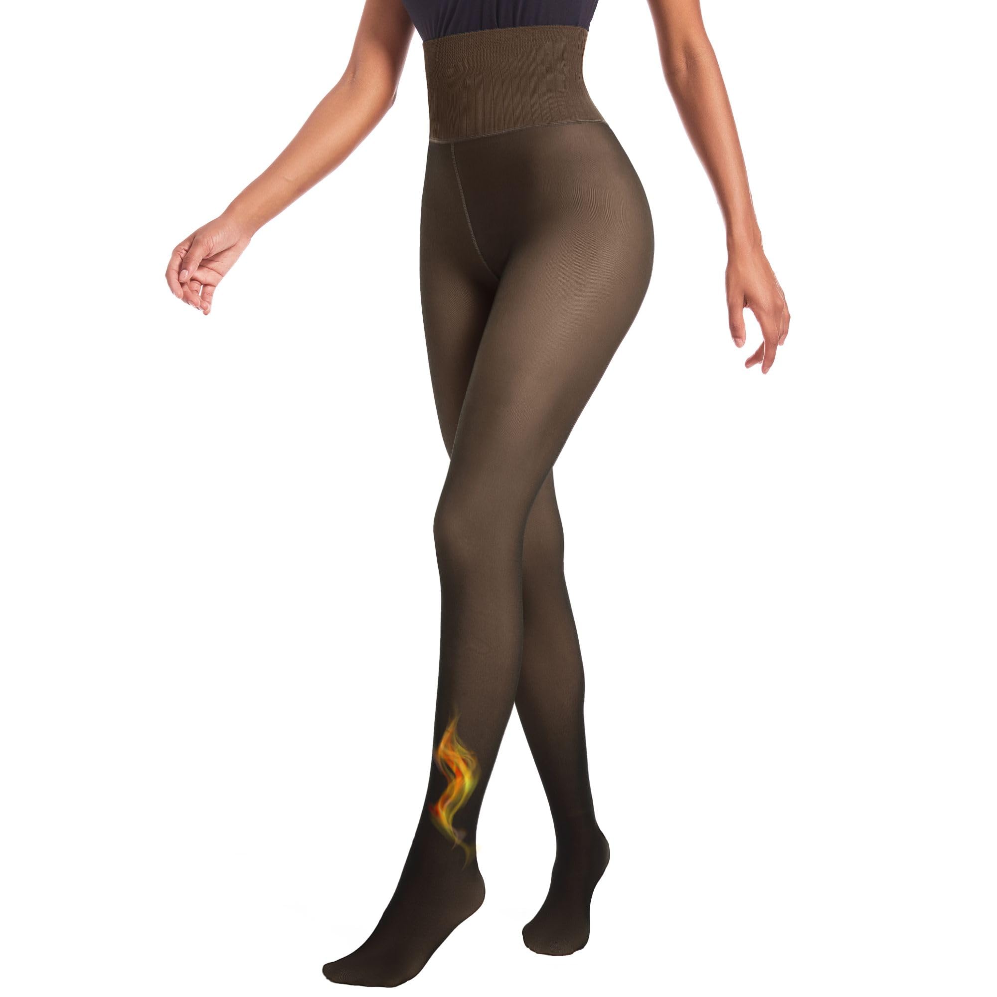 Soxbang High Waisted One Seam Fleece Lined Tights,Seamless Control Compression Fake Translucent Dark Skin Insulated Tights