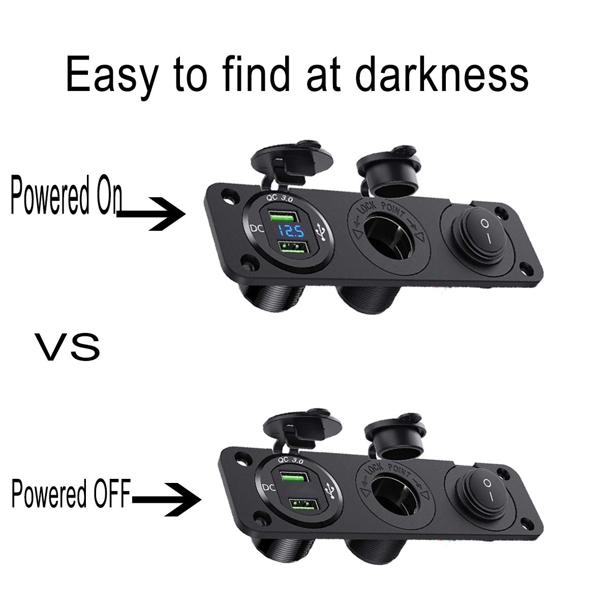 Geloo Pannello con interruttori a pulsante, 12-24 V Impermeabile doppia presa USB caricabatteria Voltmetro Presa accendisigari per auto, barca, camper e camion
