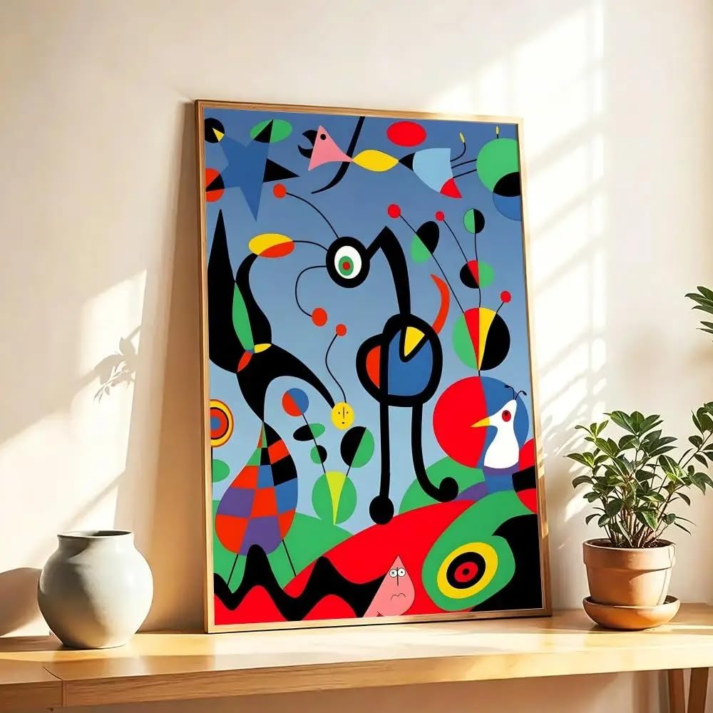 Póster de arte surrealista moderno de Joan Miró, impresiones en lienzo para decoración de paredes de dormitorio, sala de estar y pasillo (50x70cm x 2/marco interno)