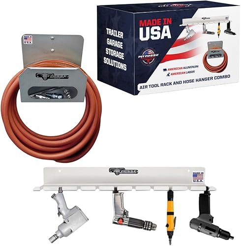 Pit Posse PP3359 Combo de soporte neumático para herramientas neumáticas y colgador de manguera de aire, fabricado en Estados Unidos, organizador de