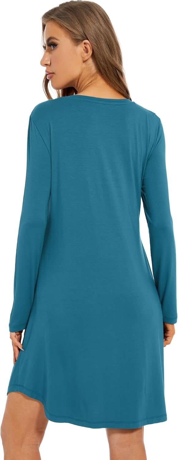 WiWi Women's Viscose from Bamboo Nightgowns Long Sleeve Cooling Crewneck Sleepshirts Casual Gown Super Soft Sleep Shirt S-XXL - Image 2