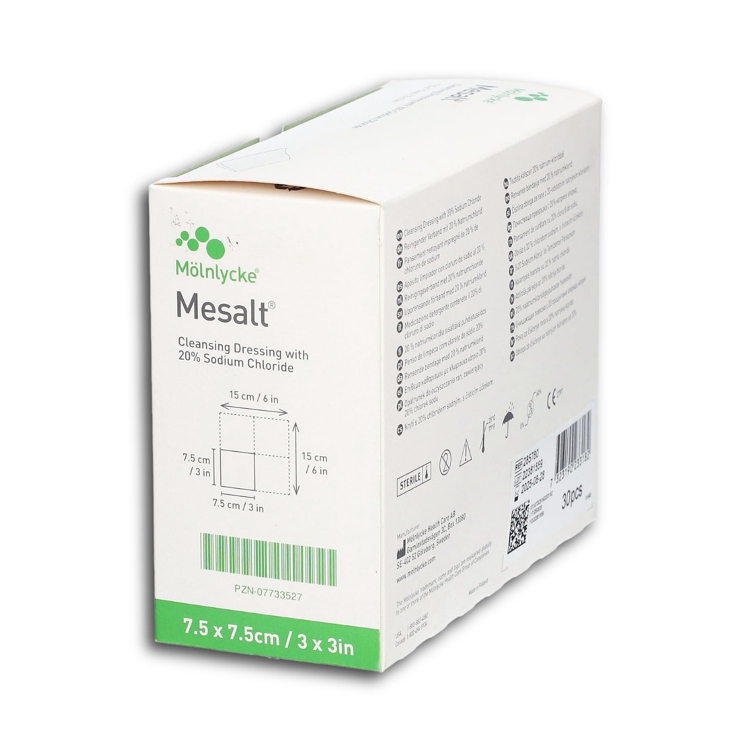 Mesalt 7,5x7,5 cm, Apósito para heridas, 30-pack