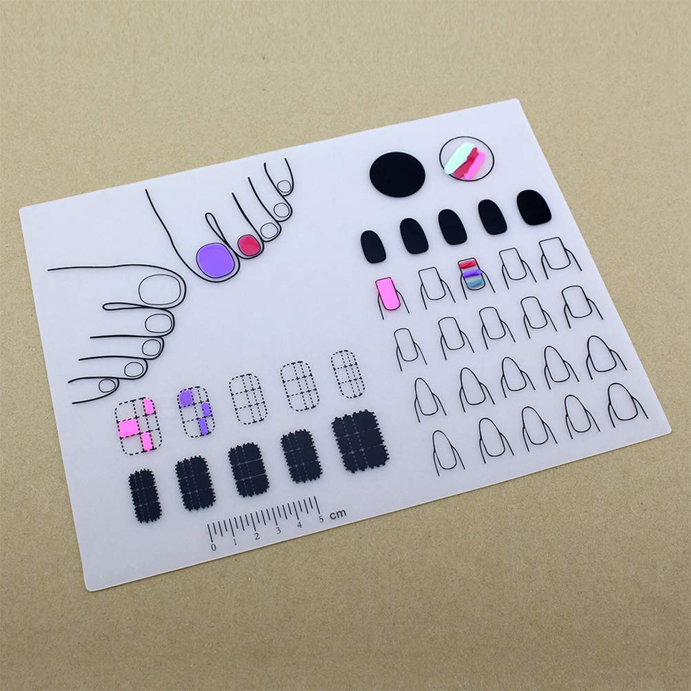 FRCOLOR Manicure Mat Silicone Nail Art Stamping Mat with Ruler and Color Testing Area Nail Polish Practice Pad Sticker Guide Protective Table Cover for Workspace