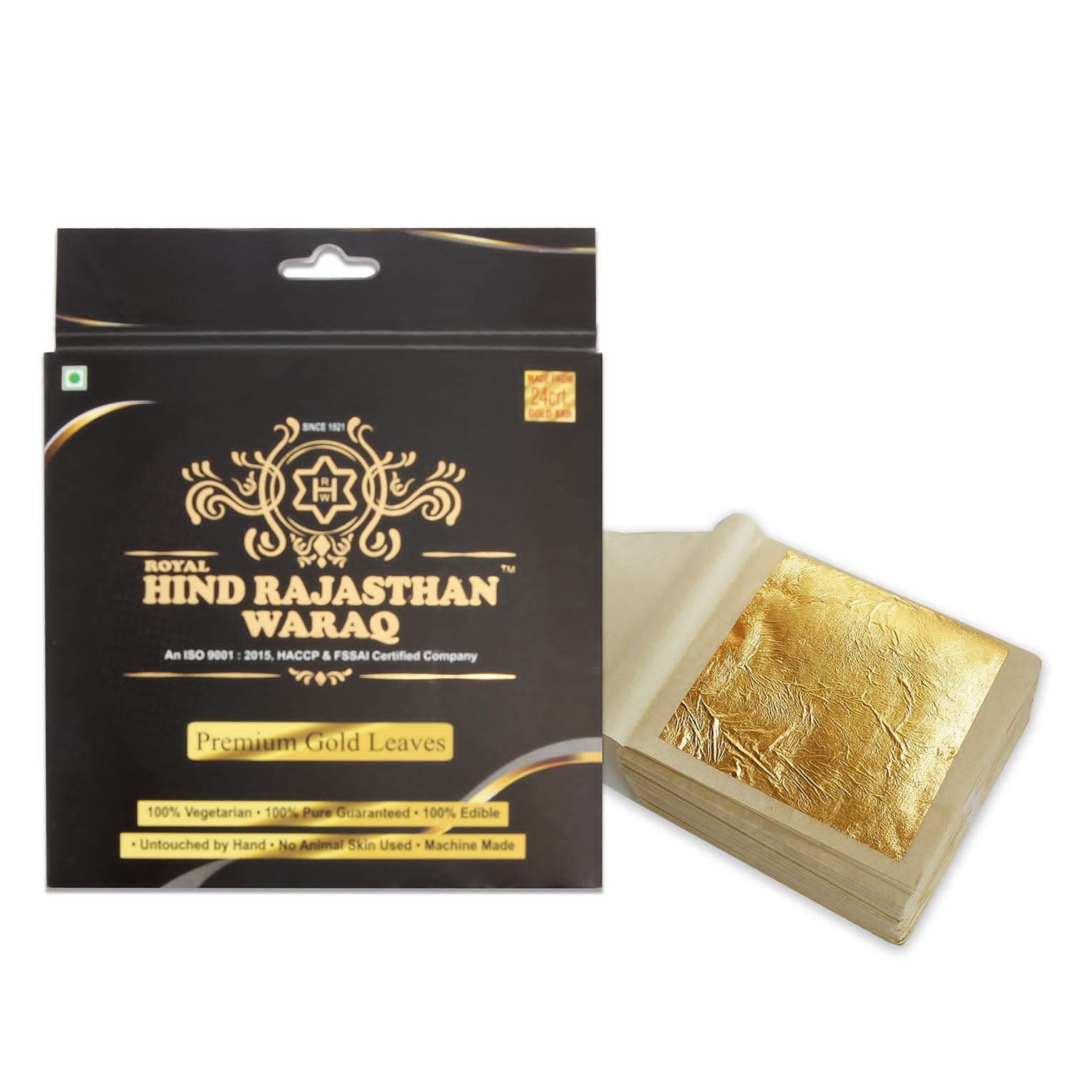 ROYAL HIND RAJASTHAN WARAQ Gold Vark for Sweets - Gold Edible Finest Gold Leaves (4 INCH X 3 INCH -1 sheets)