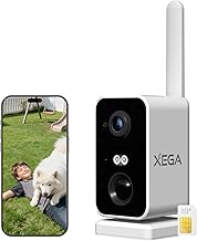 Xega 4G LTE Portable Camera with SIM Card, 10000 mAh Battery Surveillance Camcorder Without Wi-Fi,180°Pan,PIR Human Detection,2K Colour Night Vision,Two-Way Audio,TF/Cloud IP66