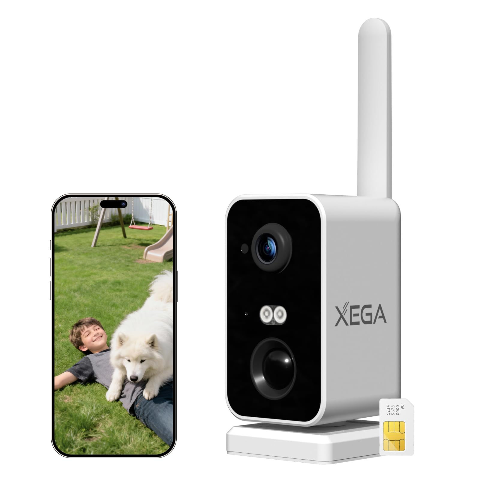 Xega 4G LTE Portátil Cámara Vigilancia con Tarjeta SIM Exterior/Interior, Batería 10000mAh,180°Pan, Detección PIR Humana,Color Visión Nocturna,Audio de 2 Vías,TF&Cloud IP66(RV/Camping/Viajes/Picnic) ClimeCo Certified