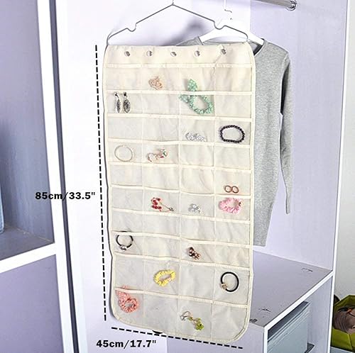 Miniatura 2 de Idearsen Bolsa organizadora de joyas colgante (40 bolsillos) y 20 ganchos de cinta mágica para almacenamiento en el armario para viajes portátiles,