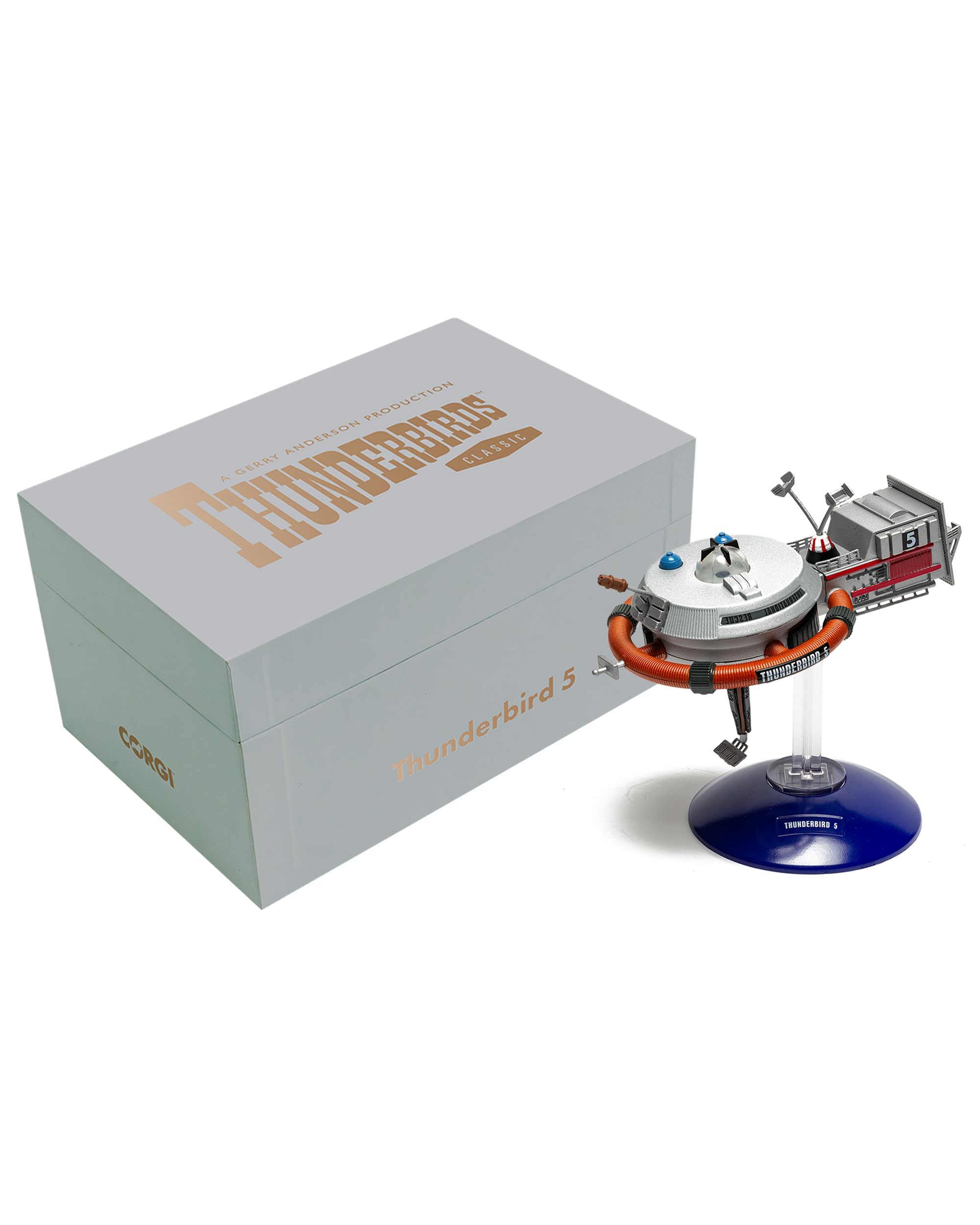 Corgi CC01501 Thunderbirds F.A.B. Collection - Modello Thunderbird 5 pressofuso, stazione spaziale dettagliata con espositore, modelli precostruiti di veicoli spaziali pressofusi da 14 anni, adulti e