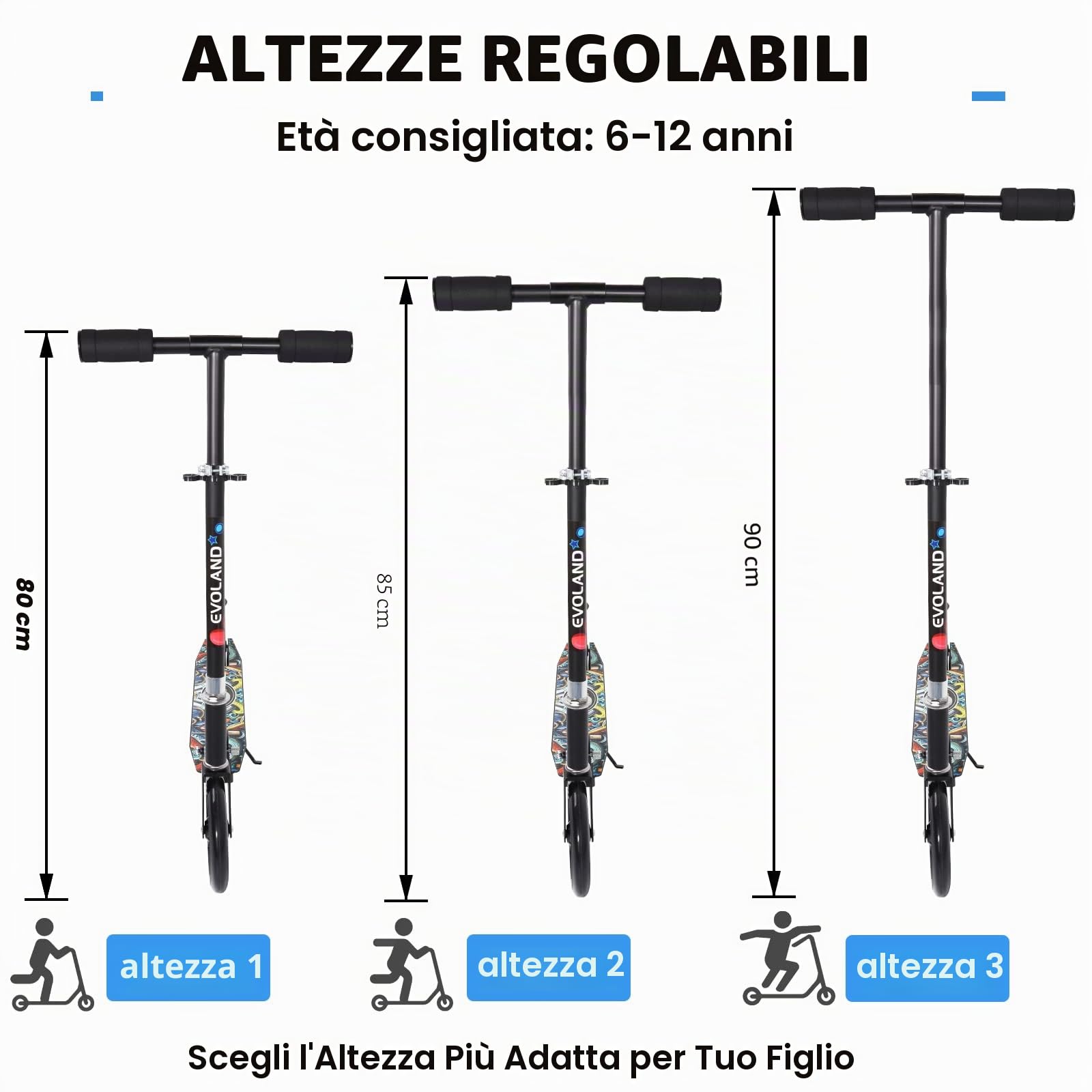 Monopattino Bambino, Elevata Capacità di Carico, Pieghevole, Altezza Regolabile, Ruote in PU, Costruzione Robusta in Alluminio, Piattaforma Antiscivolo, Freno Posteriore, Modello a Cartoni Animati