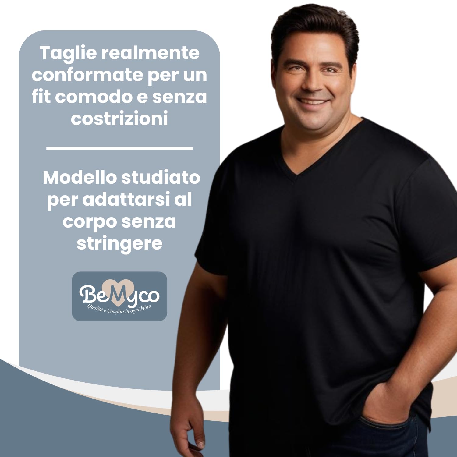 Lot de 2 t-shirts pour homme grande taille – col en V, 100 % coton peigné, fabriqué en Italie, doux et résistant, confortable et respirant