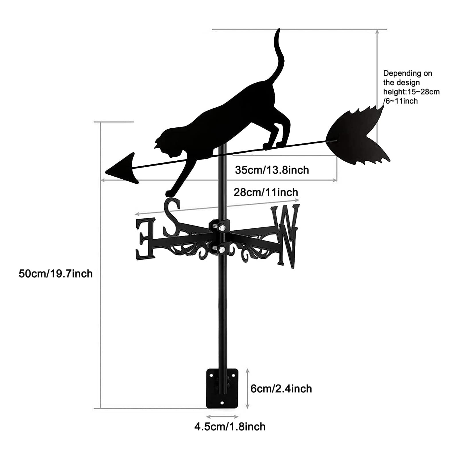 BRLIBESE Roof Cat Weathervane, Farmhouse Metal Animals Ornament Wind Vane Creative Direction Indicator Measuring Tool for Outdoor Lawn Fence Posts Pergola, Easy to Assemble