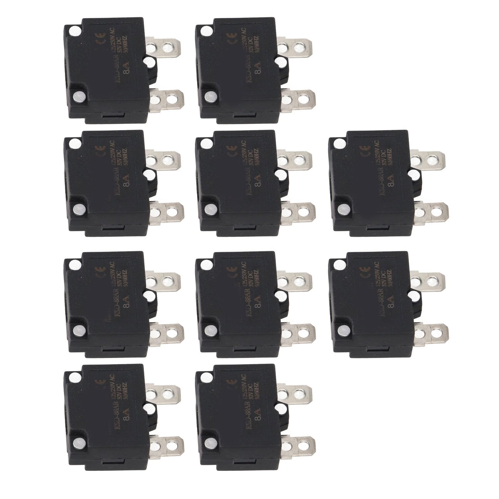 Auto Reset Circuit Breaker, 15A Thermal Overload Protector Automatic Recovery for Kids Ride On Toy Cars ABS Material AC 125V DC 32V Compact Design 10 Pack