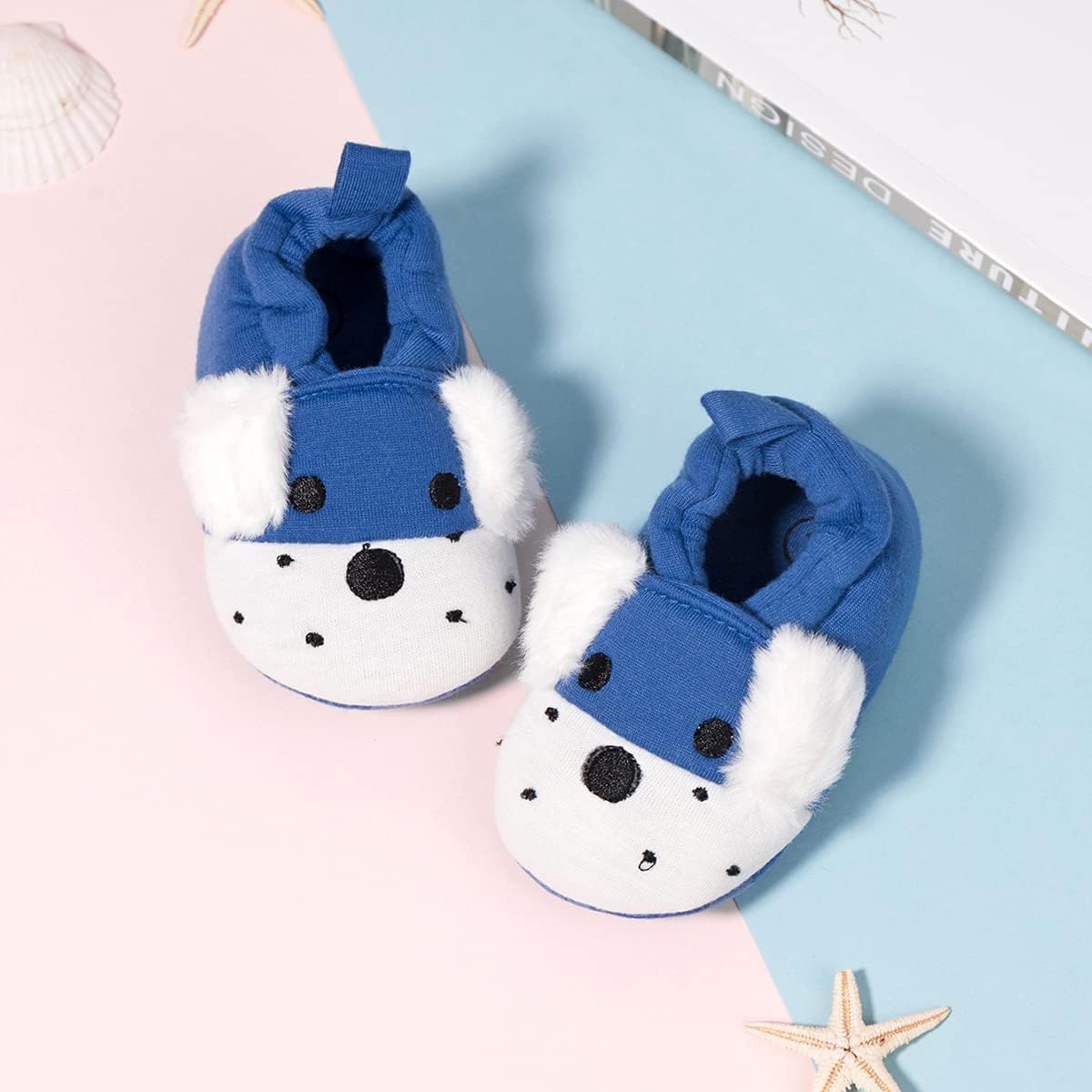 Sawimlgy Newborn Infant Baby Boys Girls Cute Cartoon Slipper Soft Non Skid Sole Slip On House Animal Indoor Sock Shoes Crib Moccasins for New Walkers 3-6 Months Infant 01a Blue Puppy