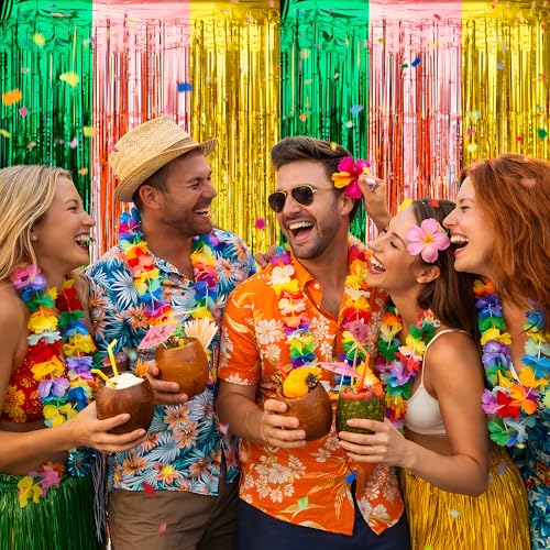 Image of Luau Party Decorations - Green Gold Rose Tropical Streamers Backdrop Banner | Hawaiian Party Decorations for Indoor Outdoor - Summer Beach Pool Birthday Favors Supplies for Home Wall,2 Pack