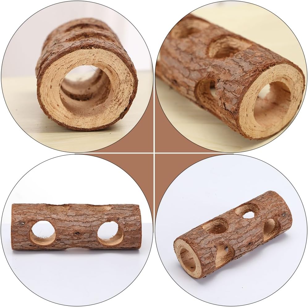 Mipcase Wooden Hamster Tunnel Toys 2-Pack Small Animal Hollow Tree Hole Play Tubes for Hamsters Guinea Pigs Rats Pet Hideout Shelter 7.87X2.16X2.16 Inch
