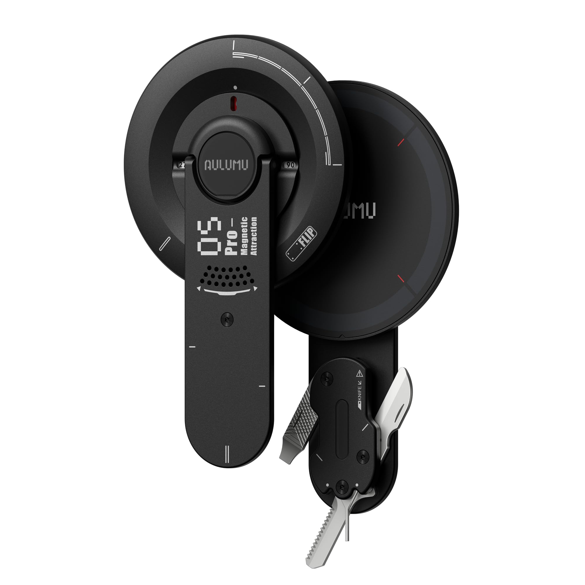 Photo 1 of Aulumu G05 Pro Magnetic Phone Kickstand with EDC Multi-tool | Rotation Angle Adjustment | Ultra Light & Ultra Thin | with Screwdriver/Steel File/Saw Blade/SIM Ejector Pin/Utility Knife - Black