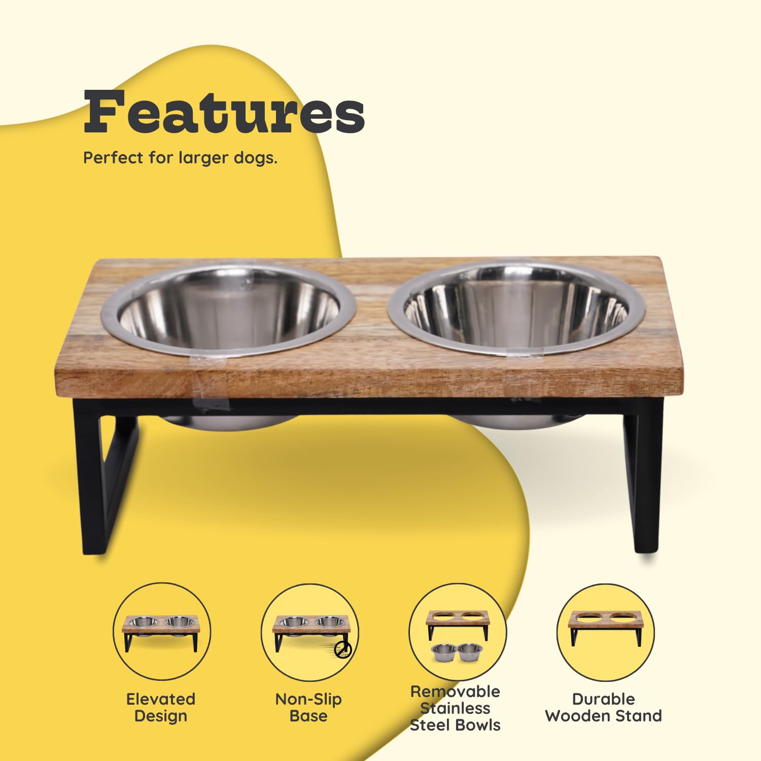 Soporte elevado de madera para perros con 2 cuencos de acero inoxidable para alimentos, plato de alimentación de agua de 4 pintas/2 cuartos de galón, comedero para mascotas para gatos y