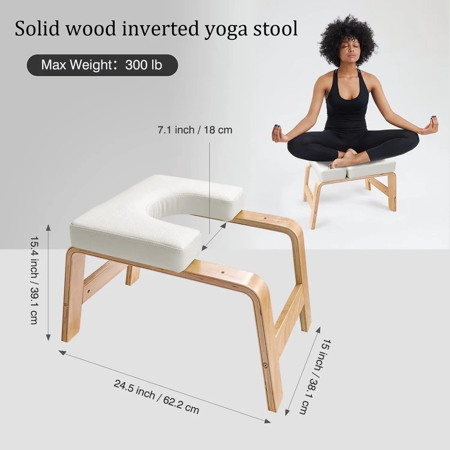 Sgabello Yoga Per Verticali,Seduta Yoga Per Esercizi Headstand In Legno Massiccio,Poggiatesta Rimovibile,Adatta Per Chi Pratica Fitness,Uso Domestico,(63 * 41 * 38cm,Bianco)