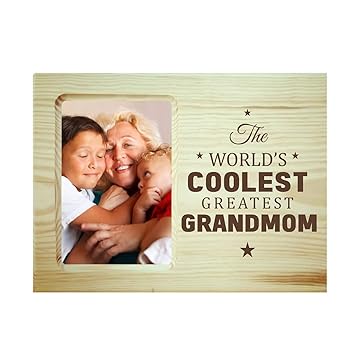 Yaya Cafe Photo Frame for Grandma Worlds Coolest Greatest Grandmom Engraved Wooden