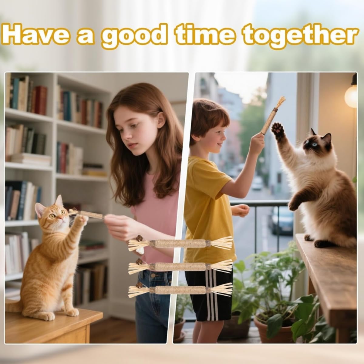 Juguetes para Masticar para Gatos,6 Piezas Palitos Masticables Naturales,para Limpieza Dental e Higiene Bucal,Juguetes Interactivos para Gatitos y Gatos Adultos