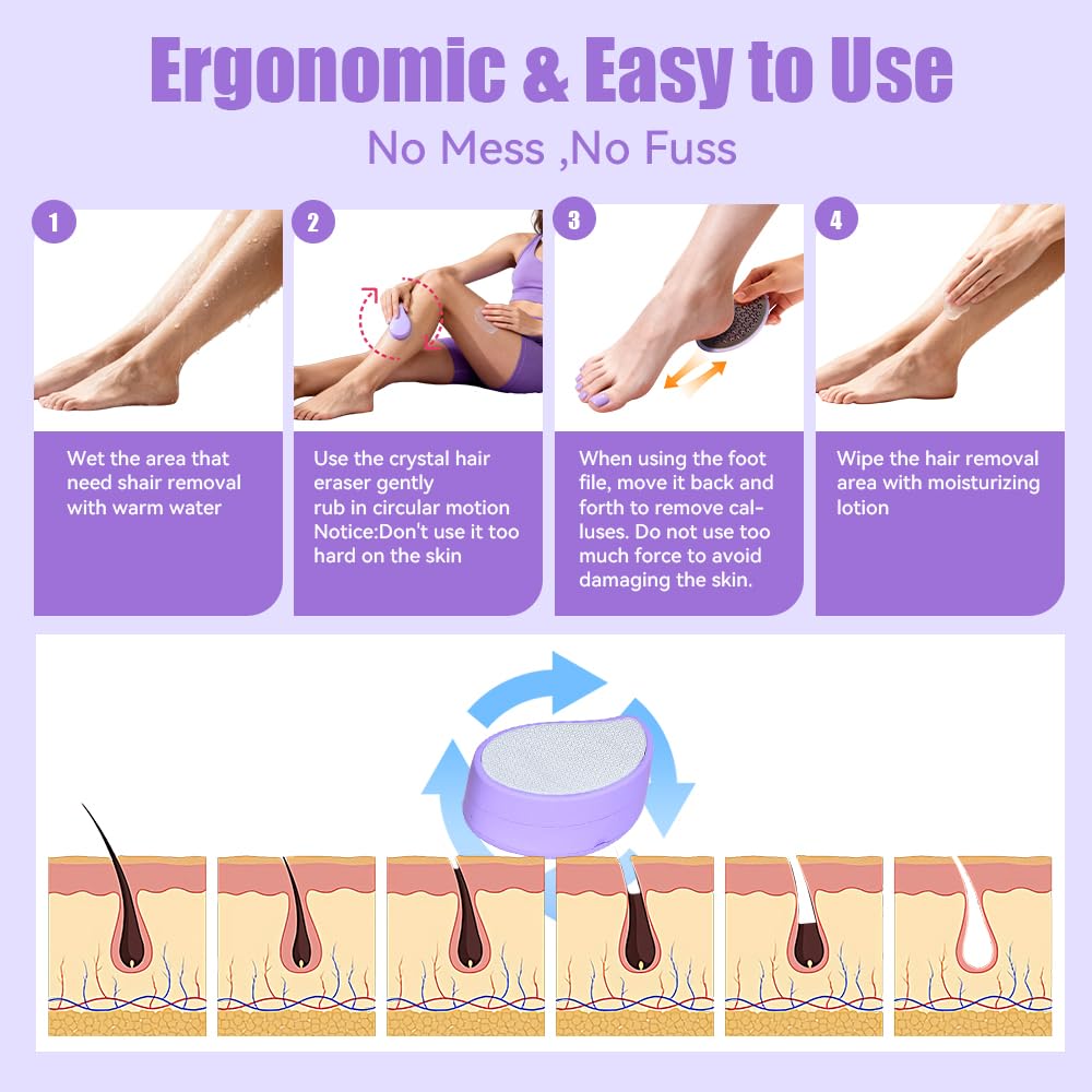 Exfoliante compacto 2 en 1 para depilación y pies, herramienta de cristal nanocristalino para una piel suave y rápida + lima de pies de microcuchillas de 195, sin desorden, ideal para gimnasio y