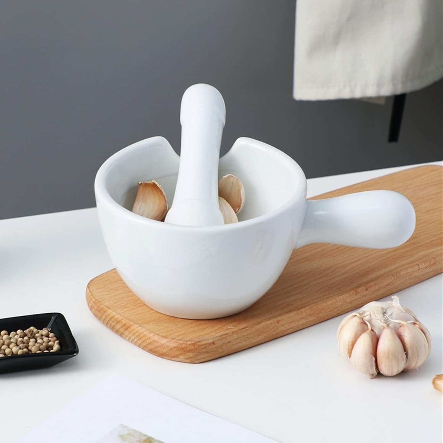Weißes Keramik-Mörser- und Stößel-Set, Steinmühle, Schüssel, Pillenzerkleinerer