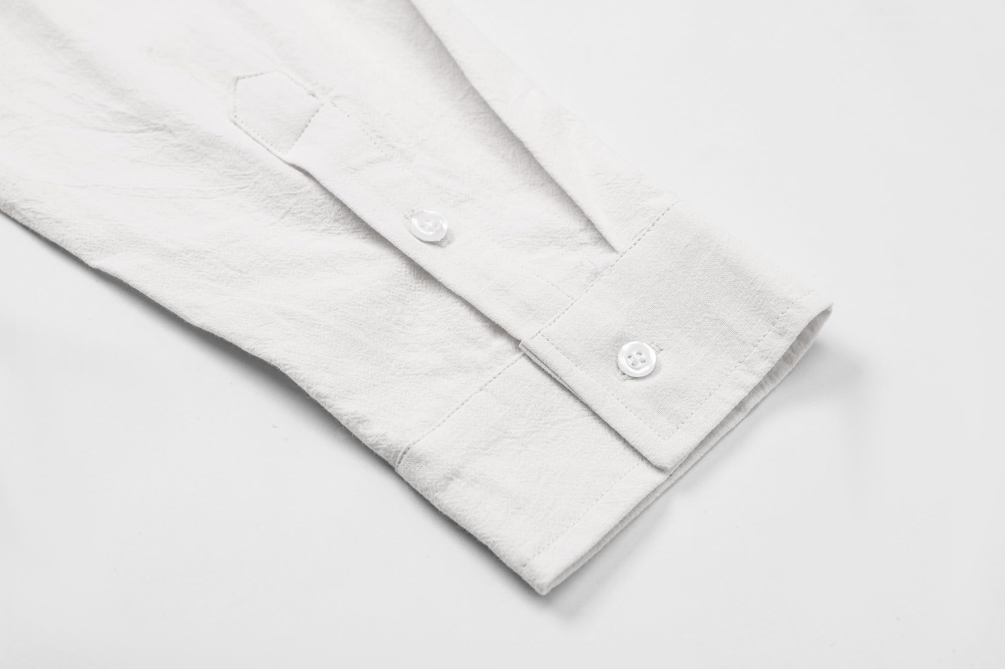 Cromoncent Camicia casual da uomo a maniche lunghe in cotone lino a maniche corte con bottoni, L Bianco, M