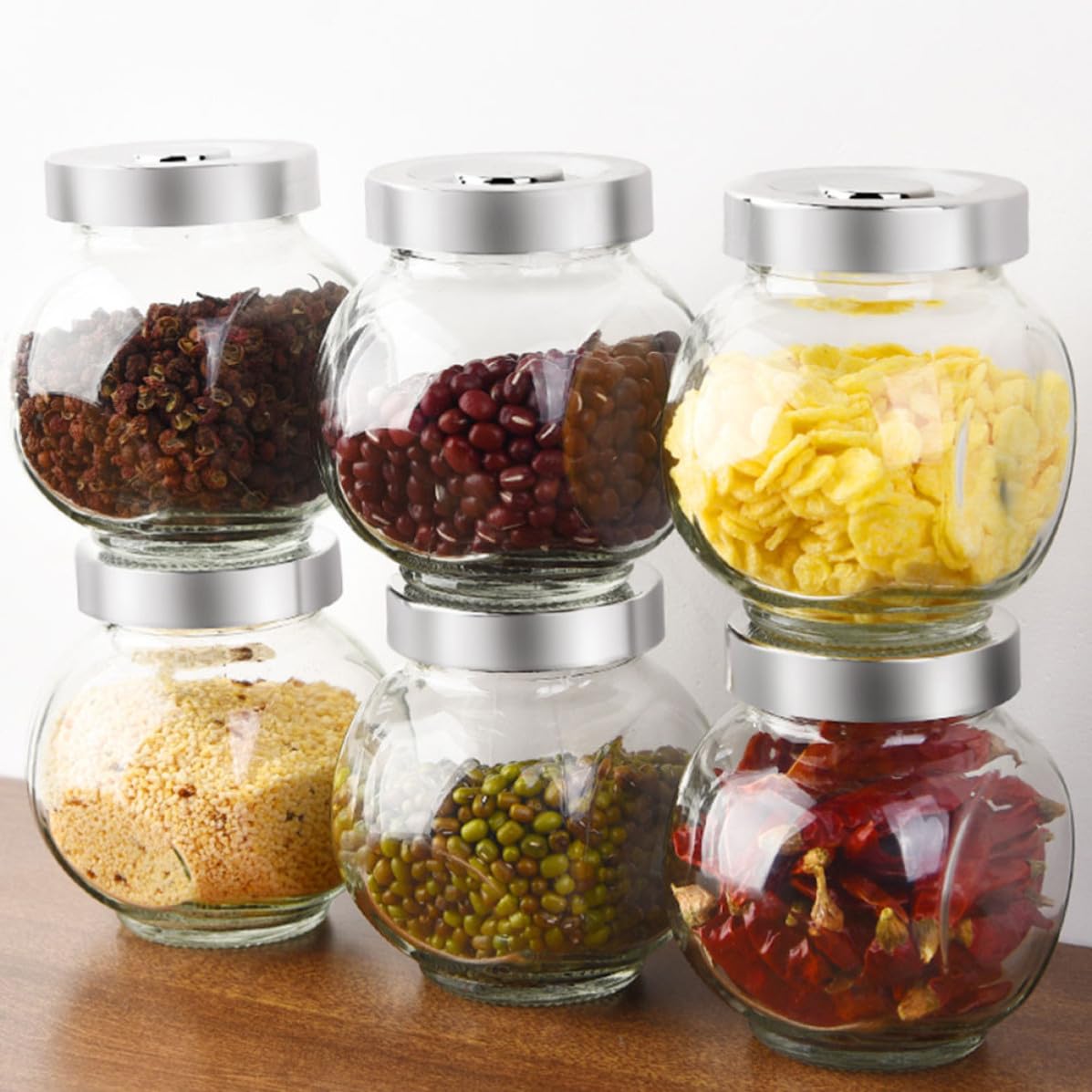 Set da 8 Barattoli in Vetro Chiusura Ermetica, Contenitori Leggeri per Conservare Alimenti Freschi in Cucina, per Tè e Cereali