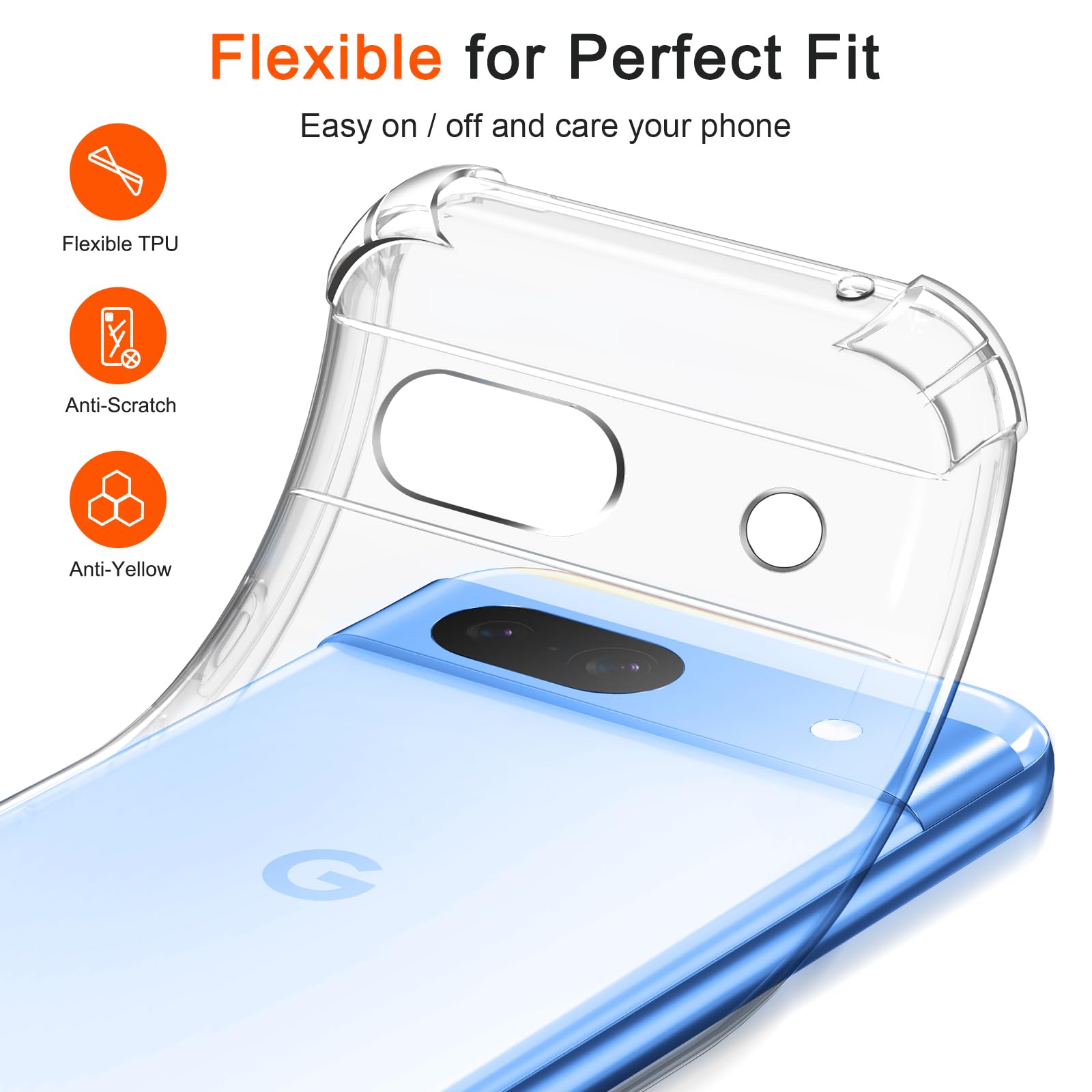 iVoler Cover per Google Pixel 8A, Custodia Trasparente per Assorbimento Degli Urti con Paraurti in TPU Morbido, Sottile Morbida in Silicone TPU Protettiva Case