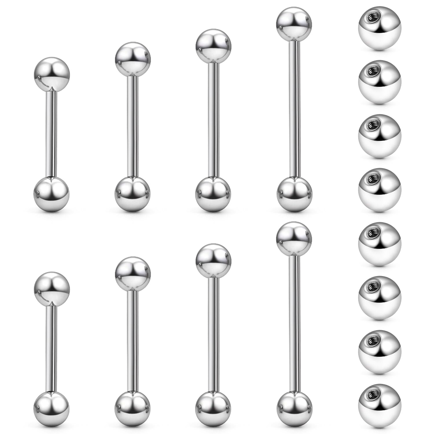 Msndnkwo 14G 16G Nipple Tongue Rings Stainless Steel Straight Barbells Piercing Jewelry Short Long Bar Silver Black Gold Bridge Piercings For Women