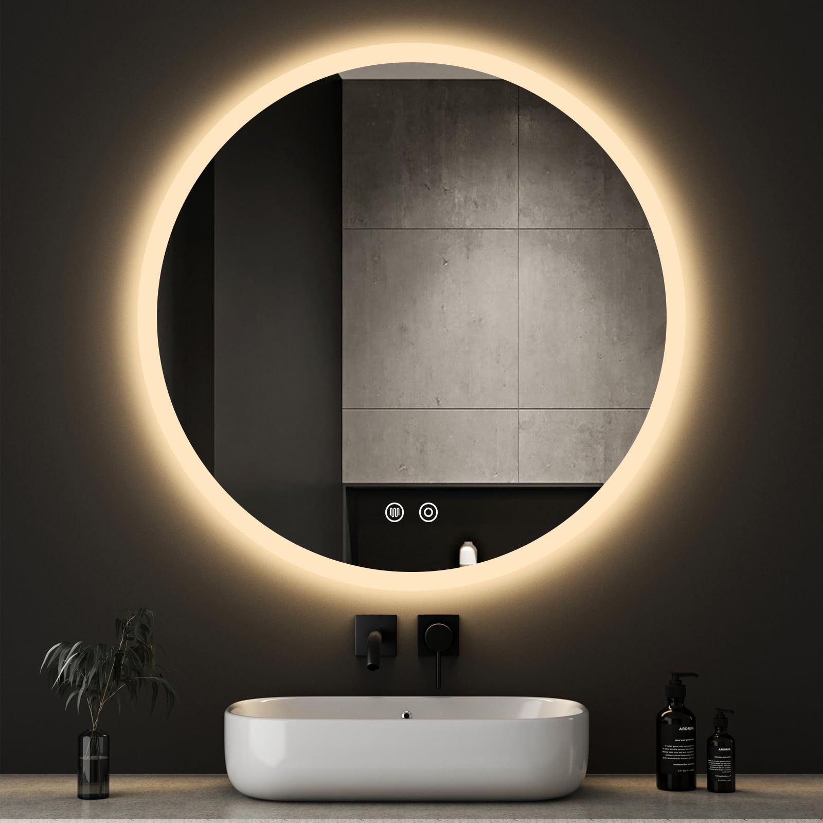Niccy 40 Inch Round LED Mirror with Light, Backlit/Front Lighted, Frameless Wall Mounted Bathroom Vanity, 3 Color Stepless Dimmable 3000K/4500K/6000K, Anti-Fog