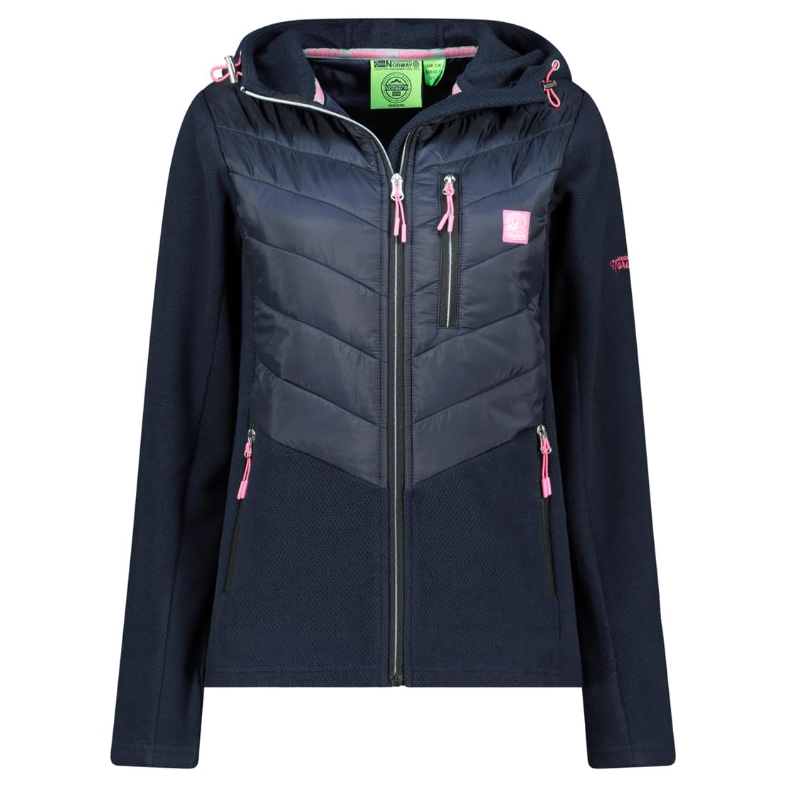 Geographical Norway Tulka Navy Db Lady 0124 (WZ6442F/GN-Navy) Damen-Outdoor-Fleecejacke in Marineblau mit Kapuze, Reißverschluss und Taschen, funktional und atmungsaktiv