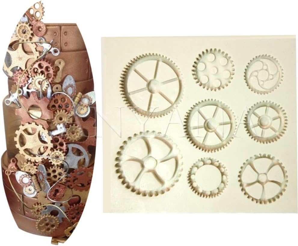 Steampunk Cogs wheel Gears Pocket Clock watch mould cake Fondant gum paste mold for Sugar paste gumpaste designer cupcake decorating topper decoration sugarcraft decor set of 4
