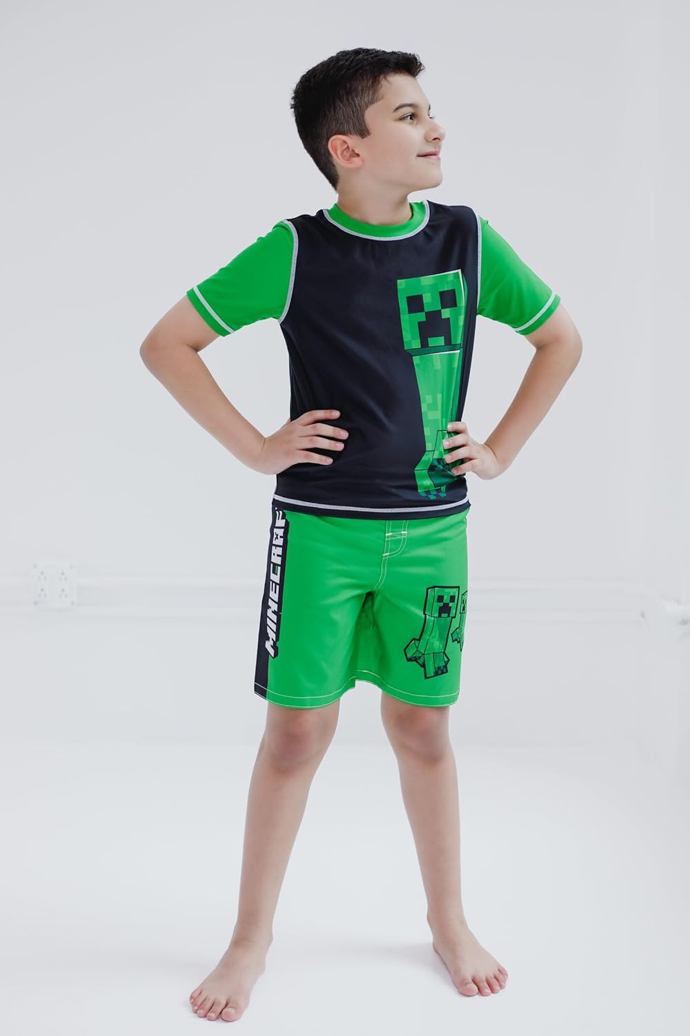 Minecraft Raglan Rash Guard and Swim Trunks UPF 50+ Outfit Set Little Kid to Big Kid Sizes (4-18-20) - Image 2