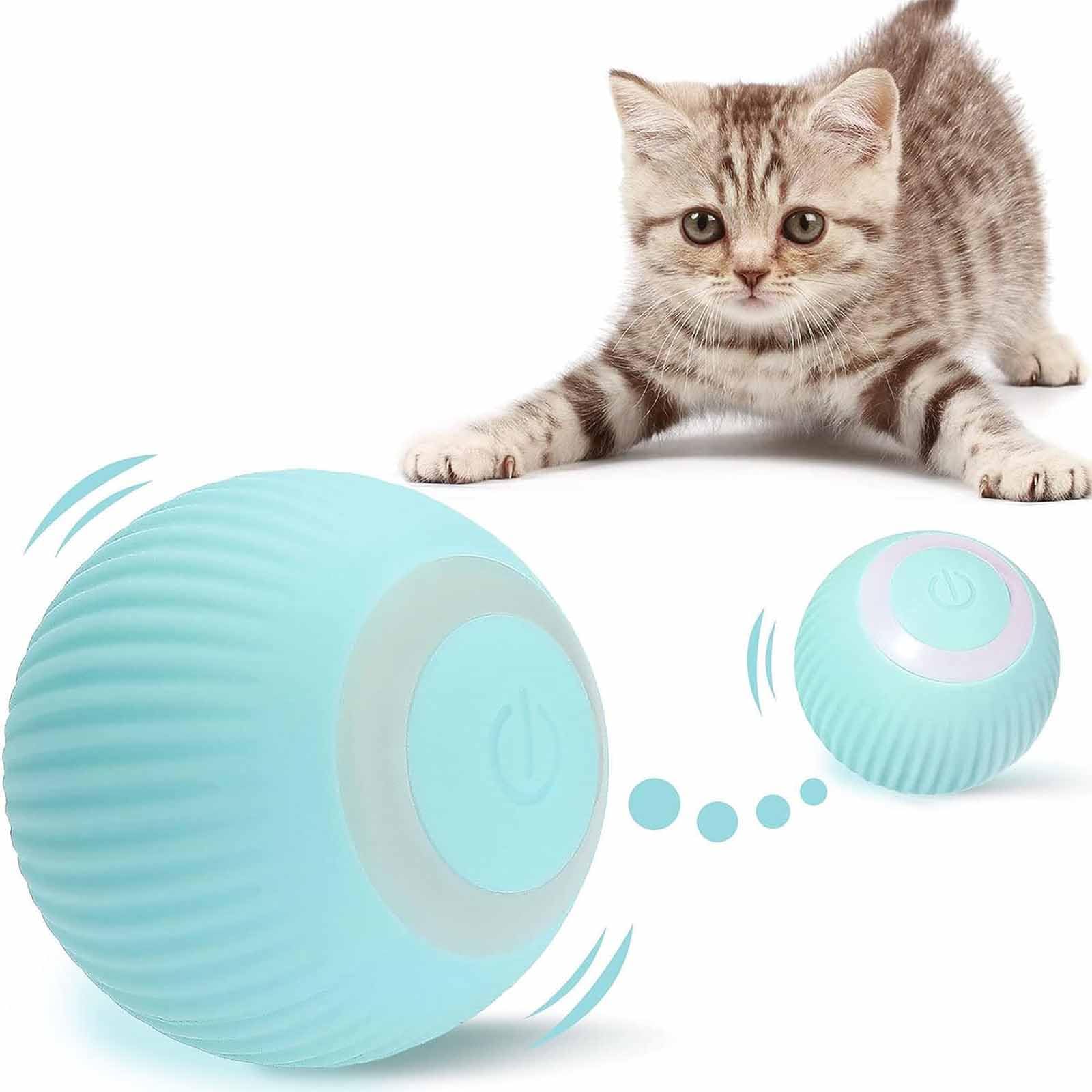 Interactive Cat Ball Toy - Smart Cat Toys Automatic Rolling Ball, 360° Rotating Interactive Pet Toy, USB Rechargeable, Interactive Self-rolling Ball Cat Toy, Smart Kitten Toys, with LED Light (Blue)