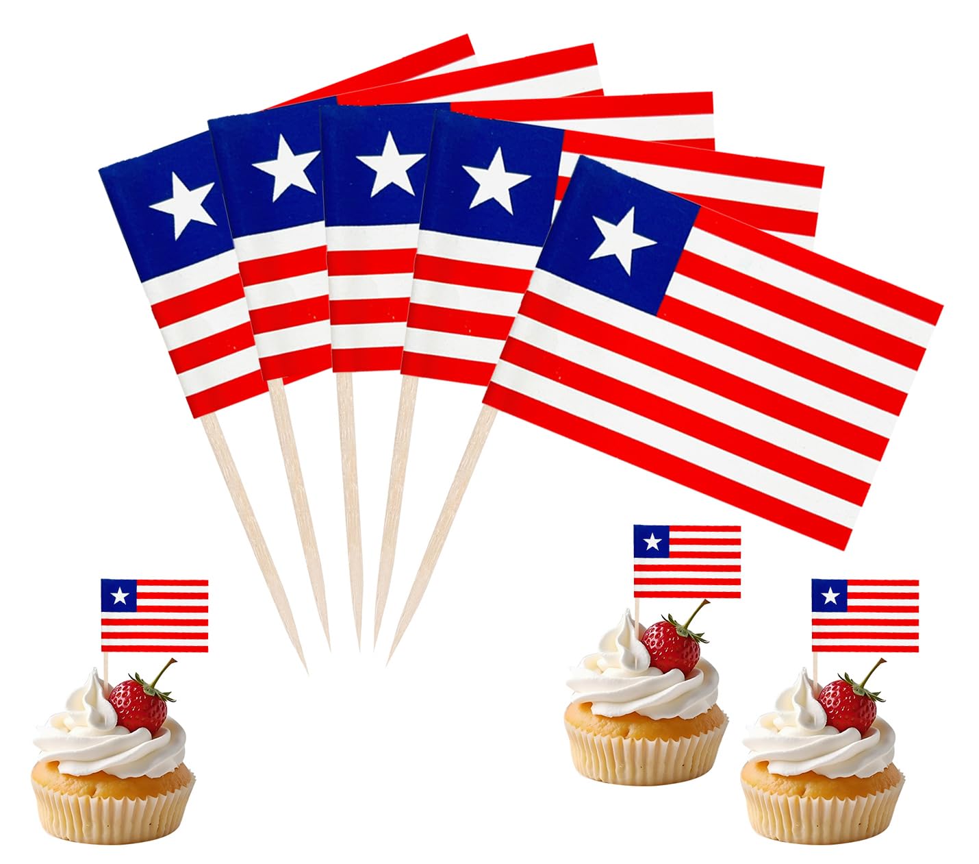 JBSJBS Liberia Flag Liberia Cupcake Topper Flags Banner Mini Small Liberian Toothpick Stick Flags Cake Party Festival Theme Decorations(100Pcs) — image 1