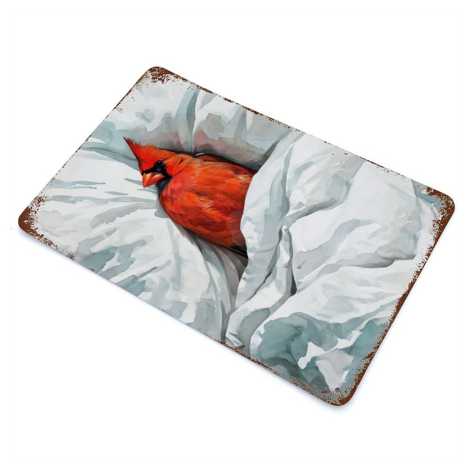 Cardinal in Bed Rustic Tin Plaque 11.8"x7.9", Farmhouse Wall Decor for Shed, Workshop And Garage Wall Decor