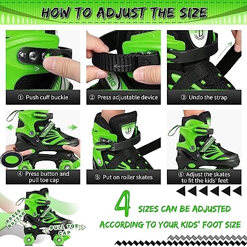 Image of Dikashi Roller Skates for Boys Ages 6-12 with Light Up Wheels, 4 Size Covering Ages 3-5 & 6-12 | Adjustable Blue Boys Quad Skates Indoor Outdoor Rollerskates for Kids Boy Beginners