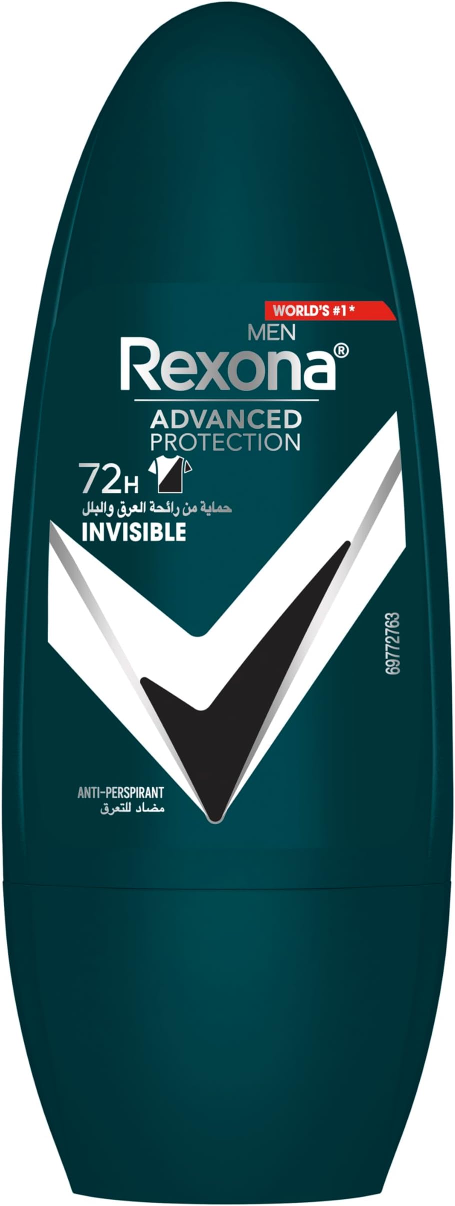 REXONA MEN Antiperspirant Deodorant Roll On, 72 hour sweat & odor protection*, Antibacterial + Invisible, with MotionSense technology, 50ml