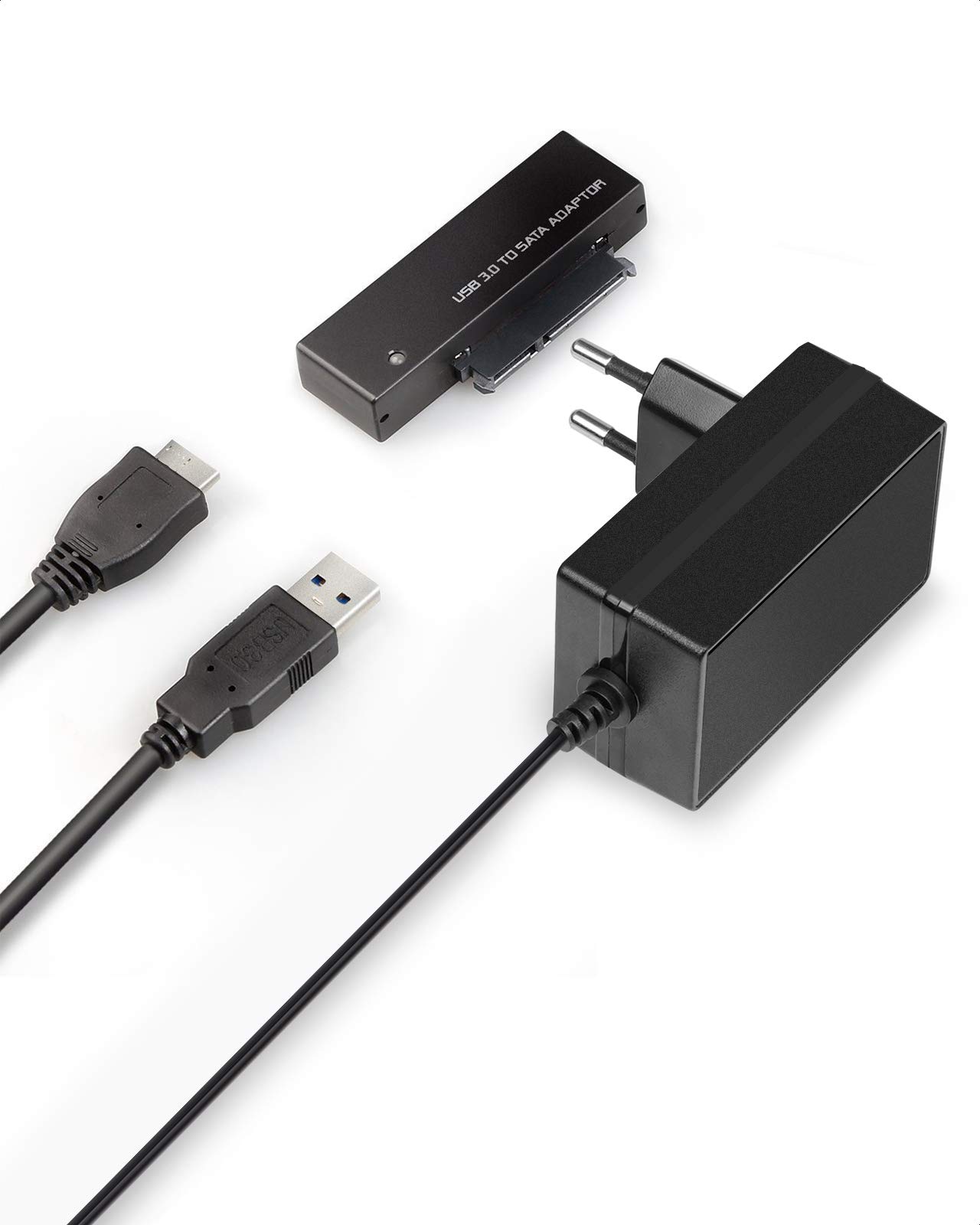 Inateck USB 3.0 a SATA Adaptador Convertidor para 2.5/3.5 Pulgadas Disco Duro HDD SSD con 12V/2A Fuente de Alimentación, Cable sata USB 3.0, Negro