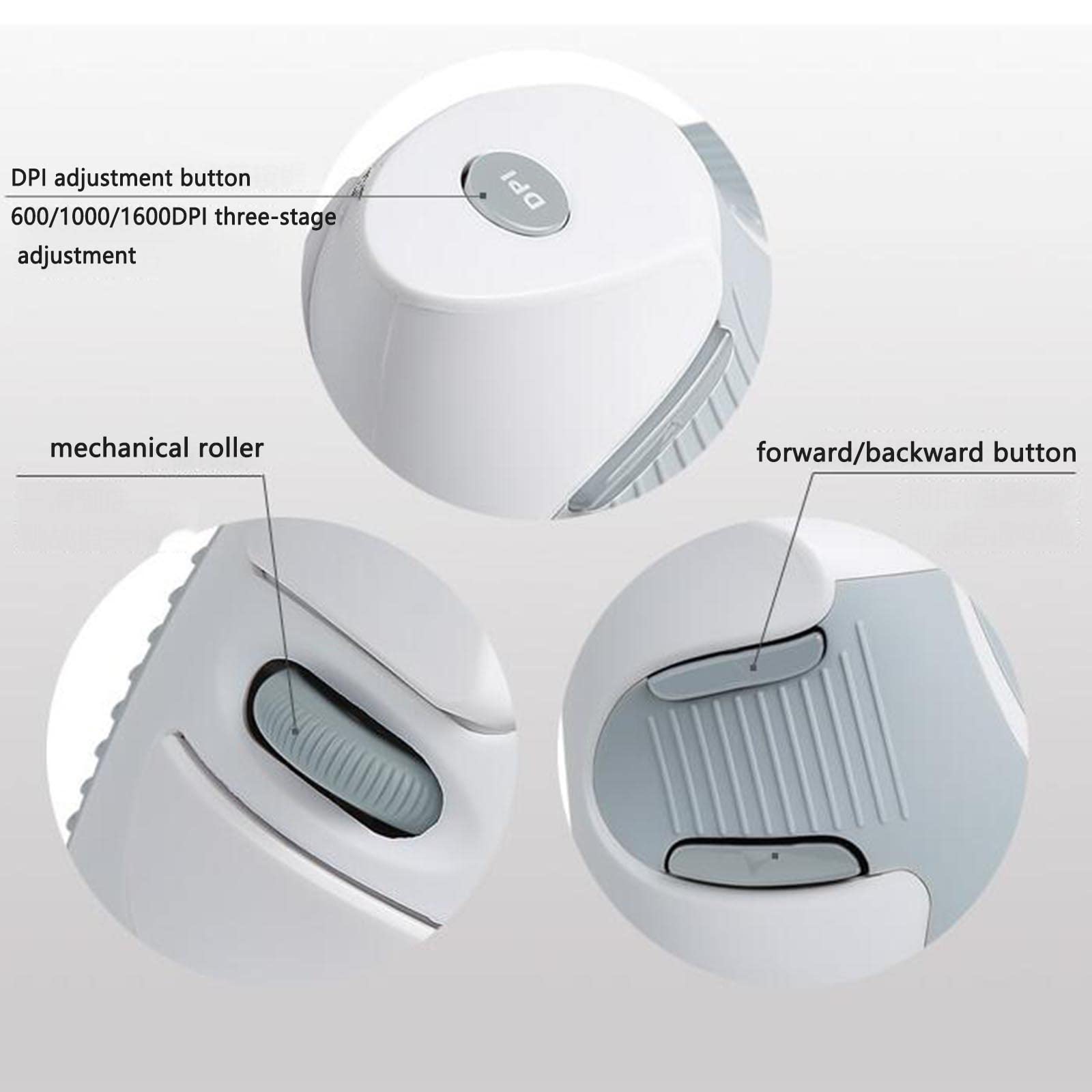 Mysz Bezprzewodowa mysz komputerowa do laptopa USB do gier z akumulatorem ergonomiczna mysz urządzenie wskazujące zrównoważona w pionie symetryczna odłączana regulacja DPI dłoni(White)