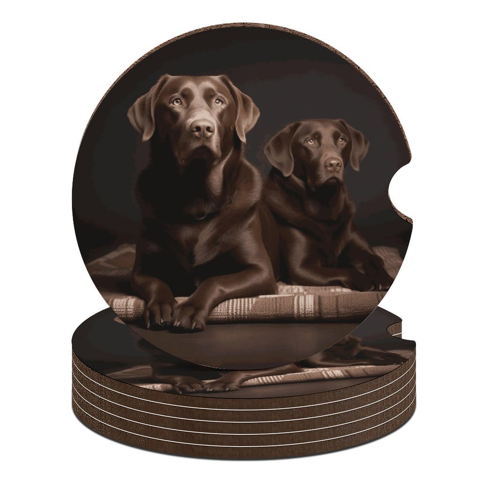 Dessous de verre pour voiture Labrador marron lot de 6 tapis antidérapants 6,6 cm